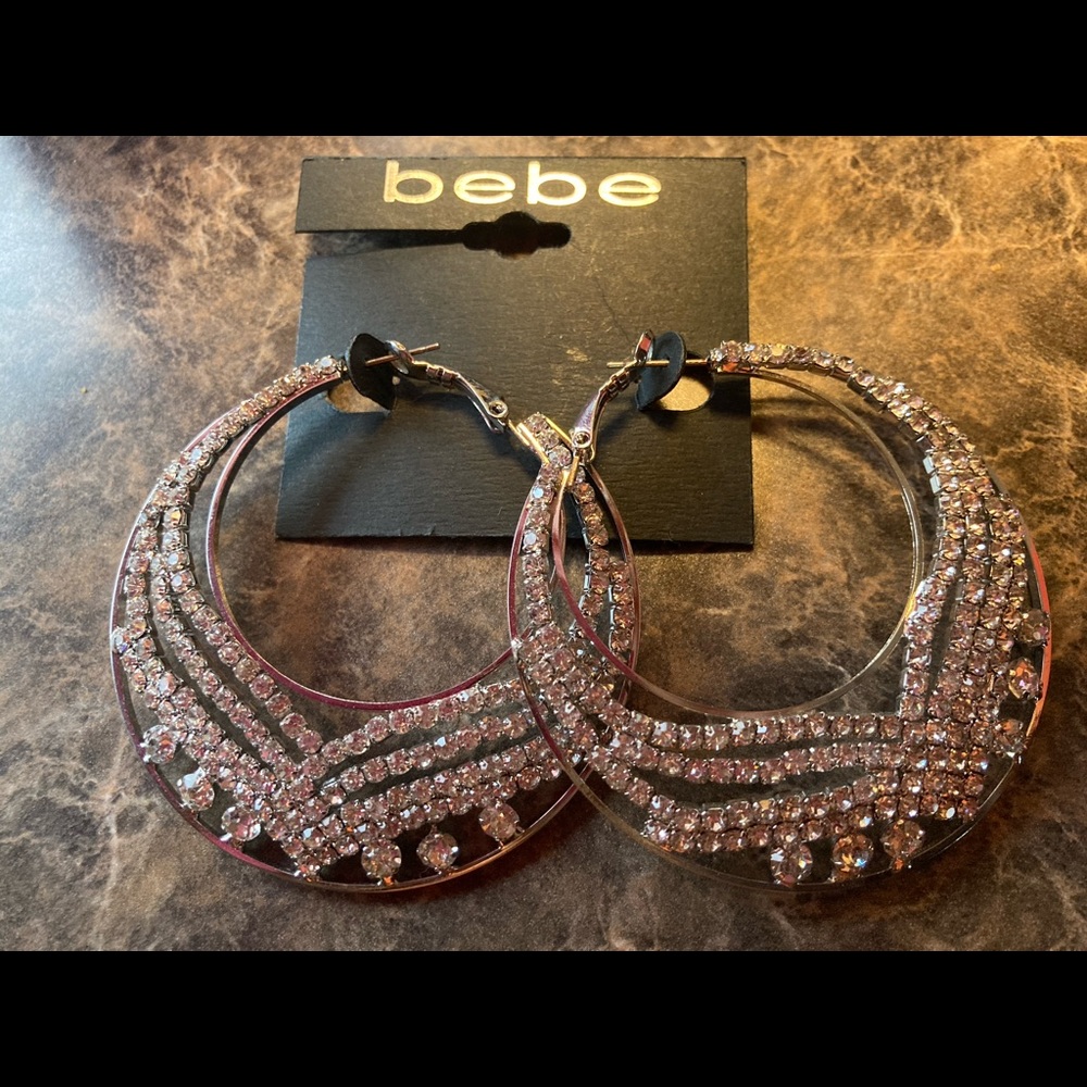 New bebe crystal hoop earrings